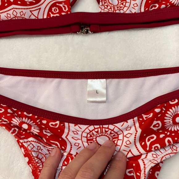 SHEIN Women’s Tribal Aztec Geometric Halter Top High Waist Bikini - red, size L - Picture 10 of 10